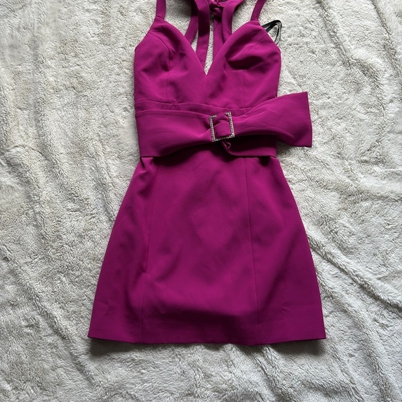 Bebe Magenta Mini Dress with Rhinestone Belt | Size 2 | Statement Party Look - Picture 4 of 8
